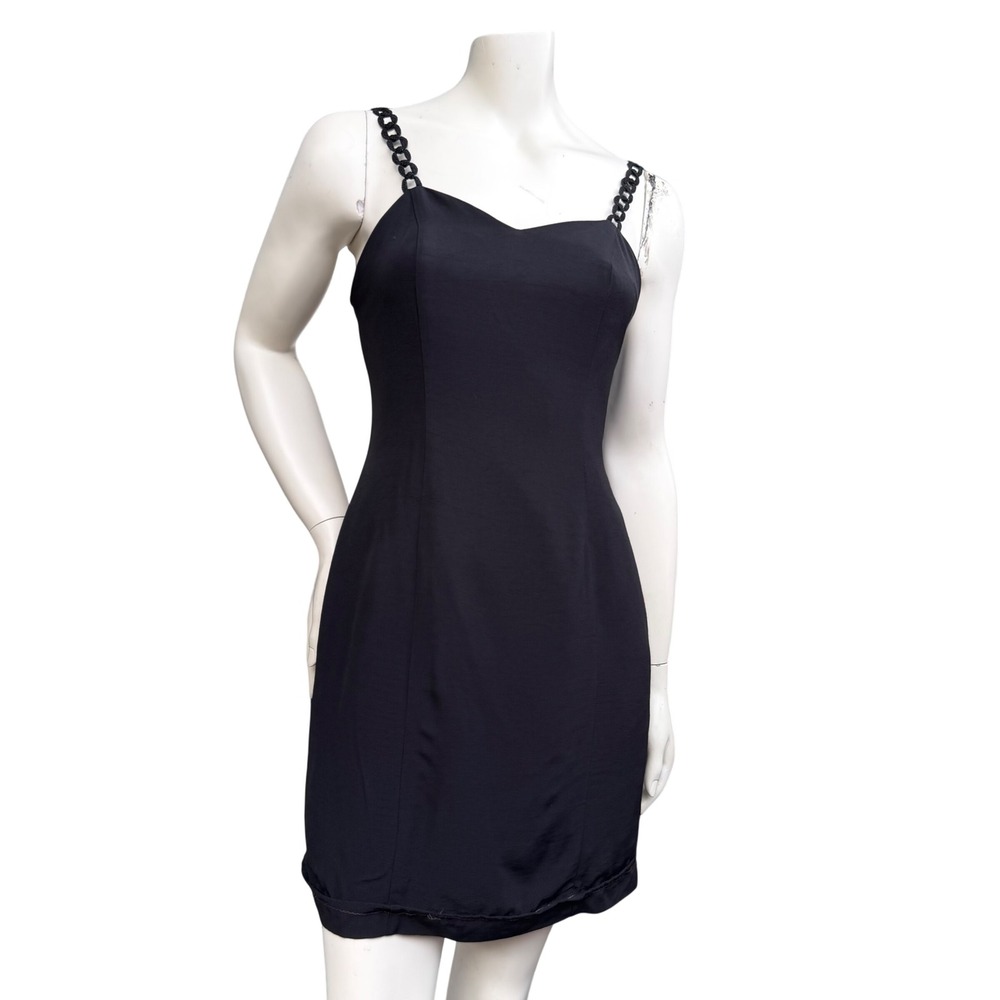 Vintage Vittoria Virini Black Mini Dress Chain Strap 90's Goth Coquette Party S